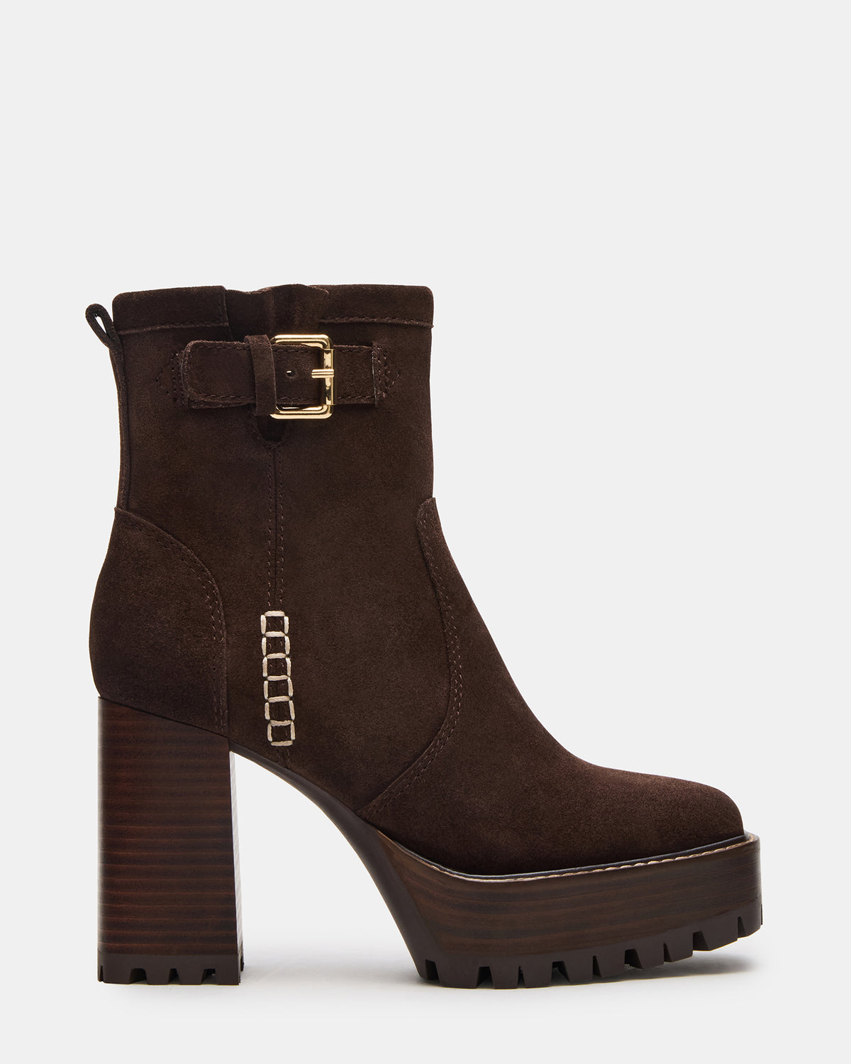 SUMMIT Dark Brown Suede Platform Lug Block Heel Women's Ankle Boot | Steve Madden