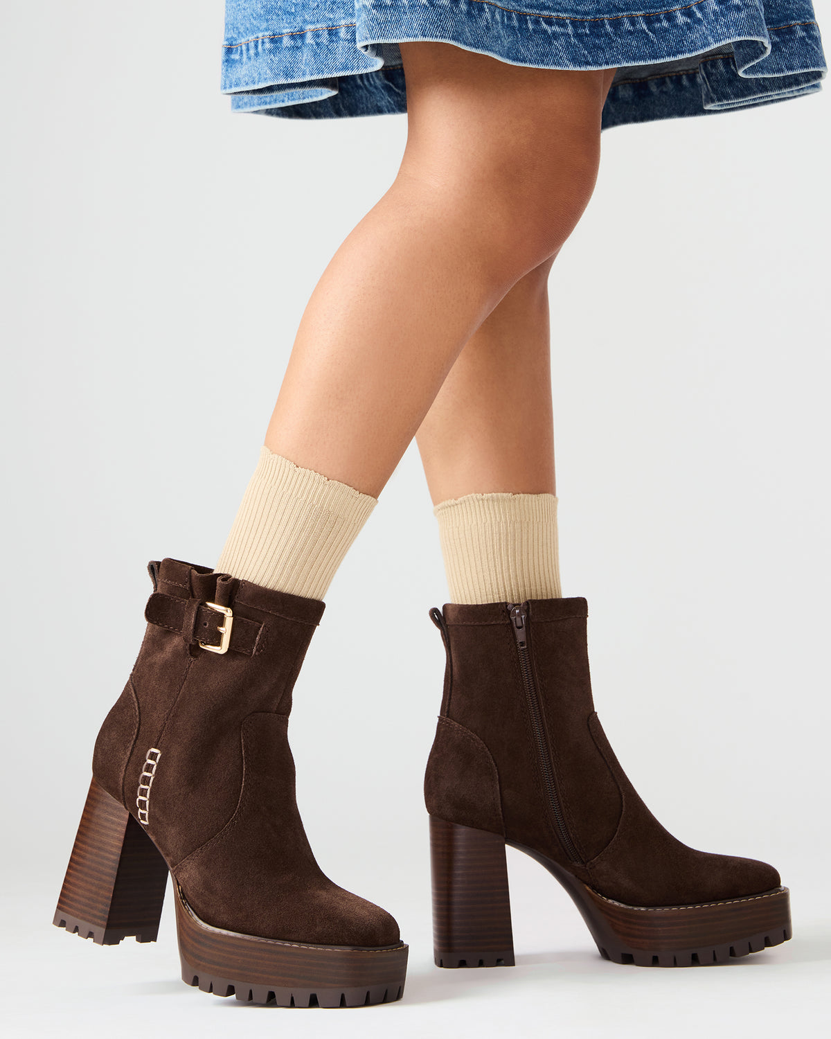 SUMMIT Dark Brown Suede Platform Lug Block Heel Women's Ankle Boot | Steve Madden