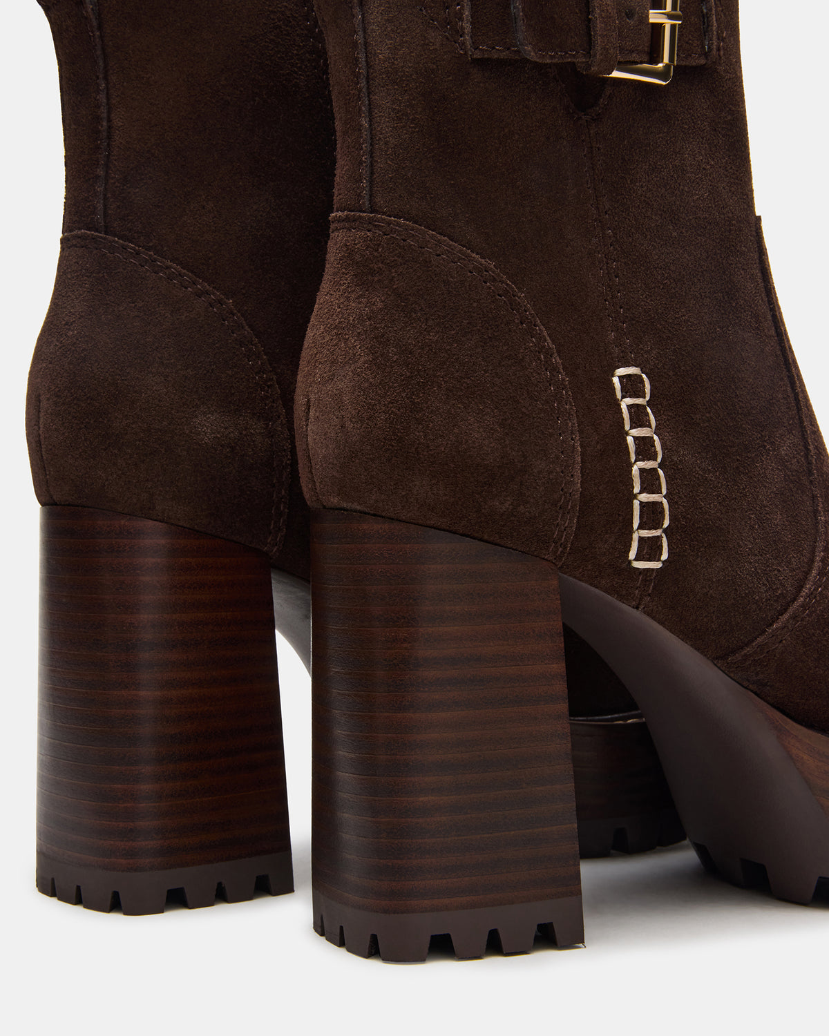 SUMMIT Dark Brown Suede Platform Lug Block Heel Women's Ankle Boot | Steve Madden