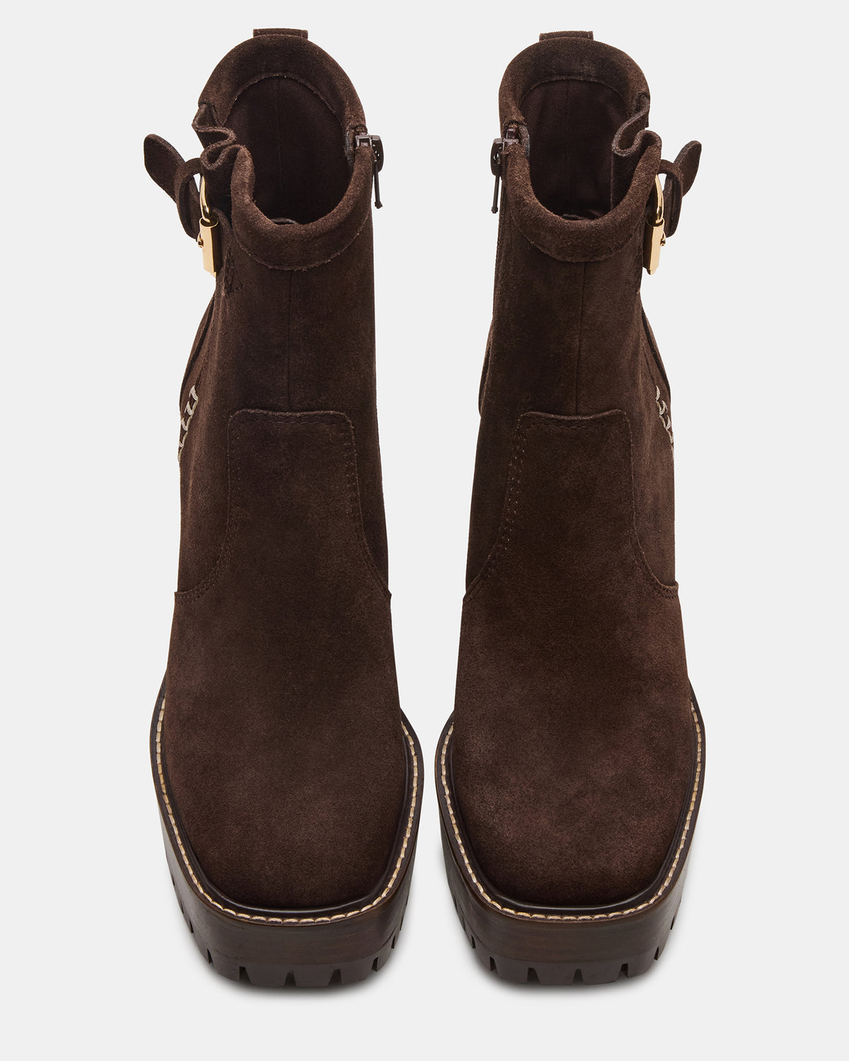 SUMMIT Dark Brown Suede Platform Lug Block Heel Women's Ankle Boot | Steve Madden