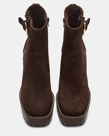 SUMMIT Dark Brown Suede Platform Lug Block Heel Women's Ankle Boot | Steve Madden