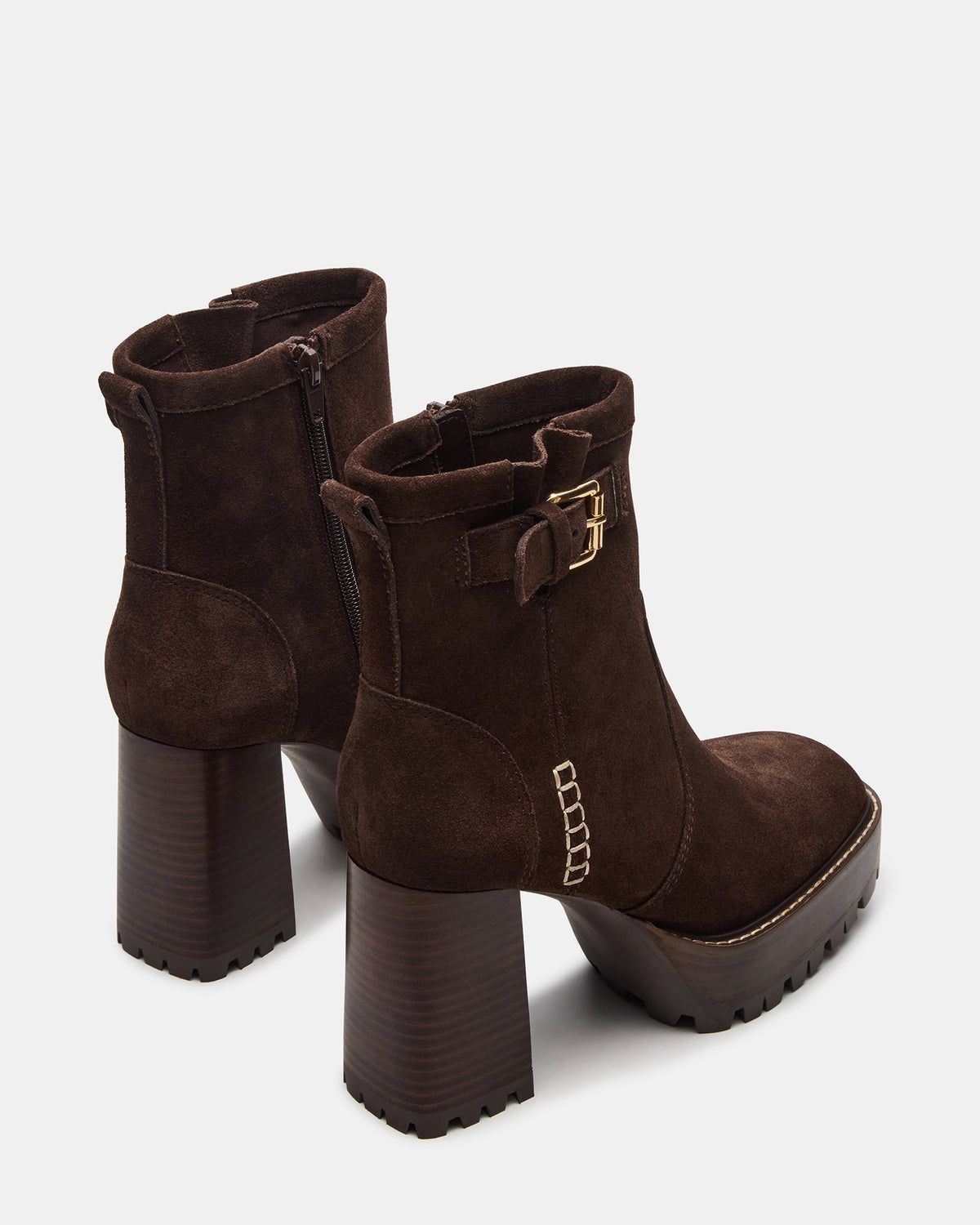 SUMMIT Dark Brown Suede Platform Lug Block Heel Women's Ankle Boot | Steve Madden