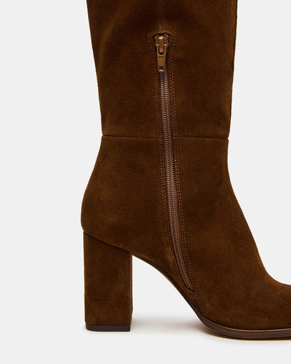 WINSLET Chestnut Suede Knee-High Block Heel Women's Boot | Steve Madden