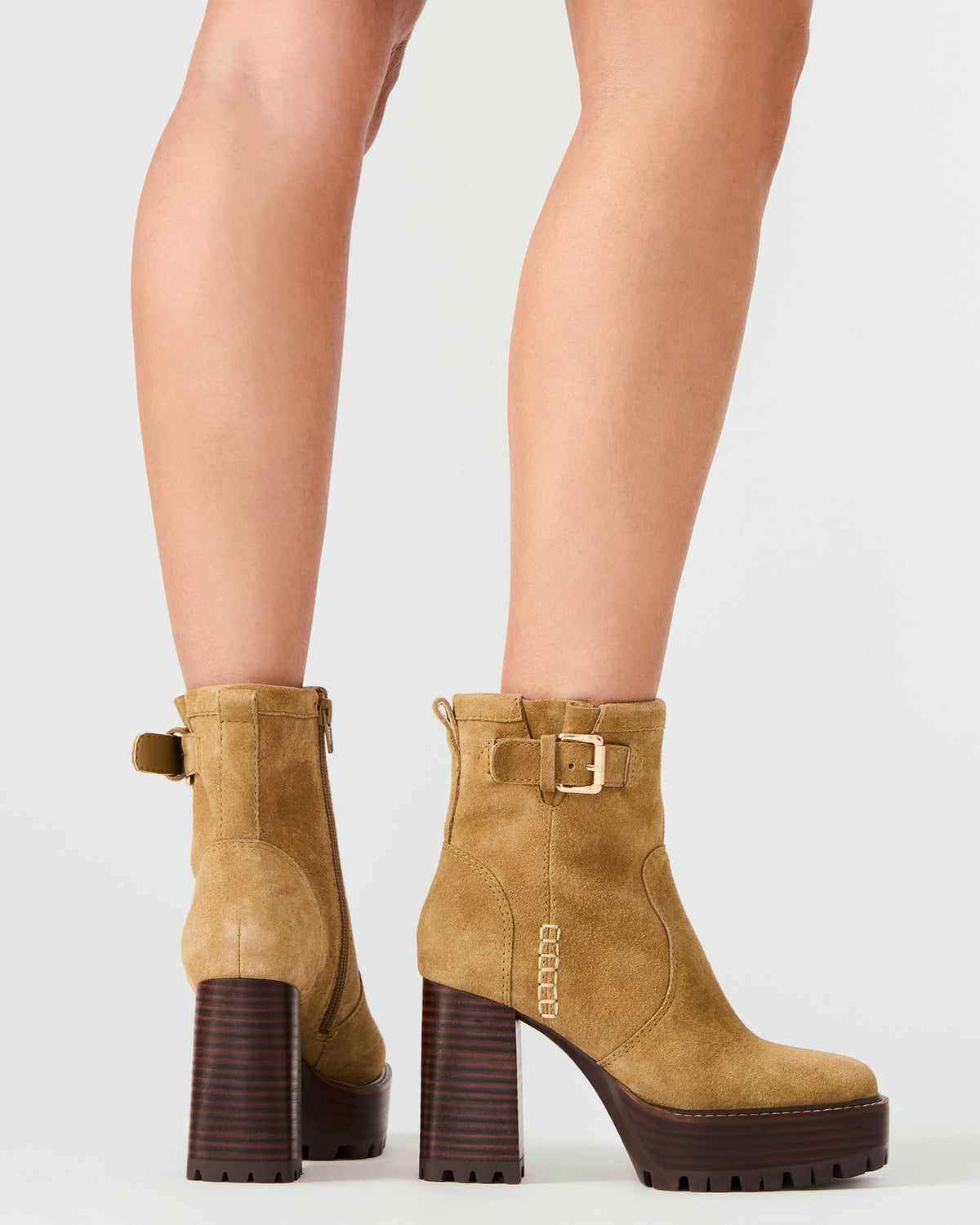 SUMMIT Olive Suede Platform Lug Block Heel Women's Ankle Boot | Steve Madden