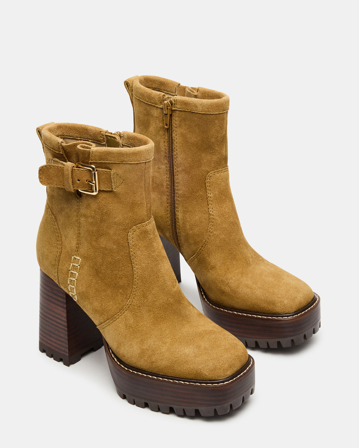 SUMMIT Olive Suede Platform Lug Block Heel Women's Ankle Boot | Steve Madden