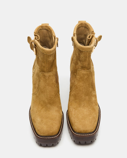 SUMMIT Olive Suede Platform Lug Block Heel Women's Ankle Boot | Steve Madden