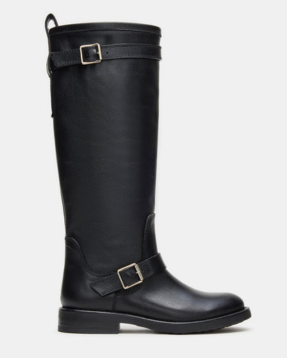SADY Black Leather Knee-High Rounded Toe Women's Boot | Steve Madden