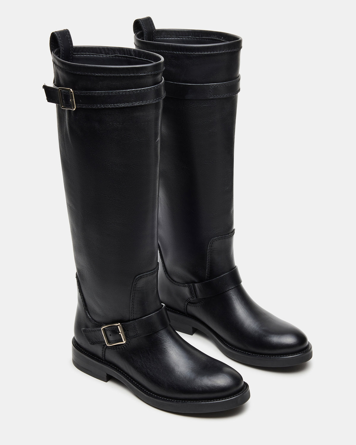 SADY Black Leather Knee-High Rounded Toe Women's Boot | Steve Madden