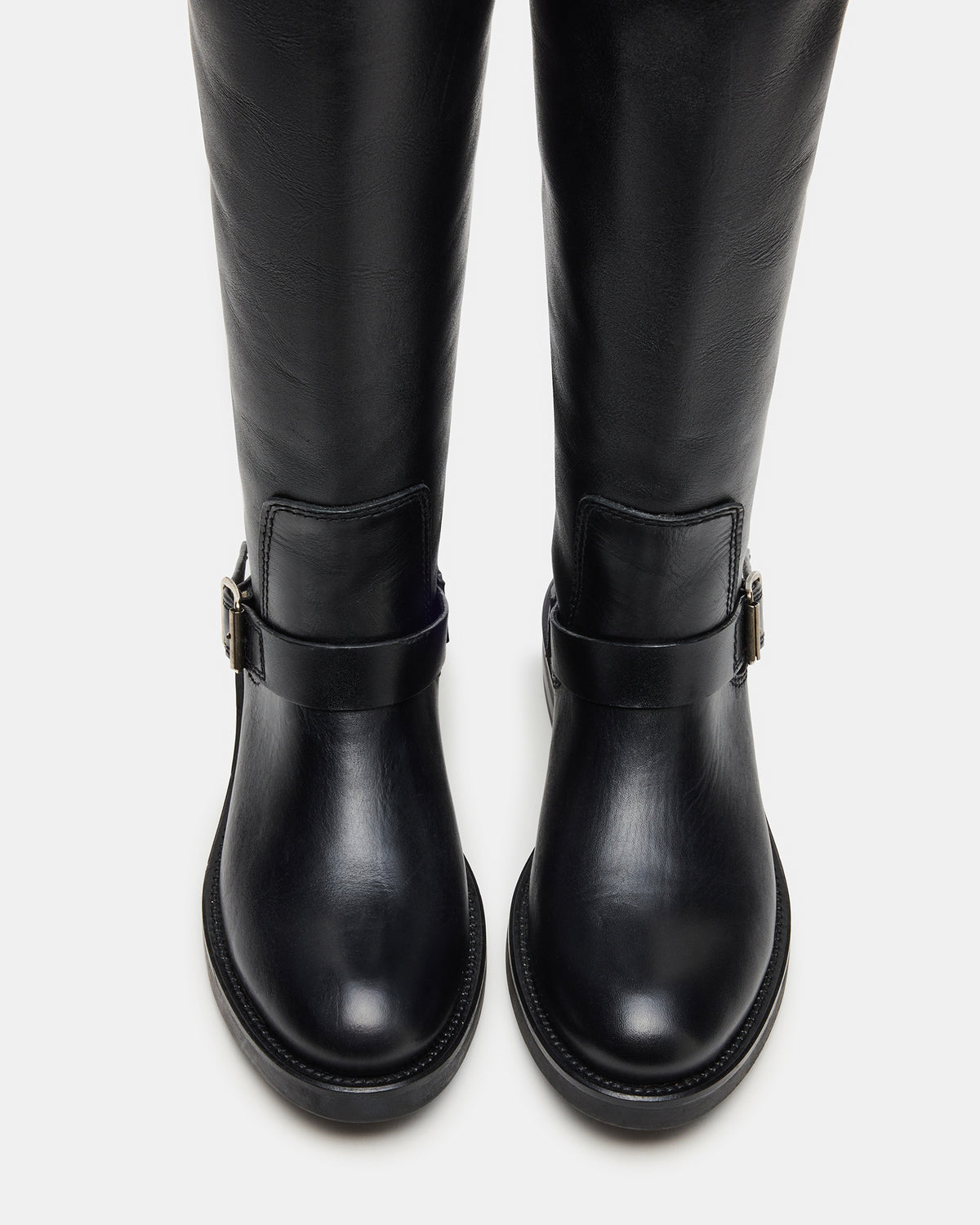 SADY Black Leather Knee-High Rounded Toe Women's Boot | Steve Madden