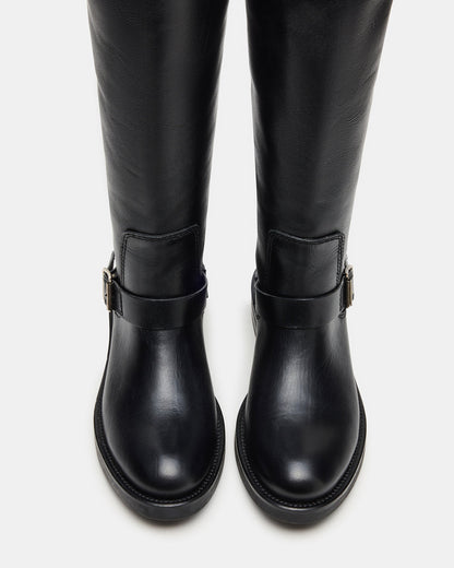 SADY Black Leather Knee-High Rounded Toe Women's Boot | Steve Madden