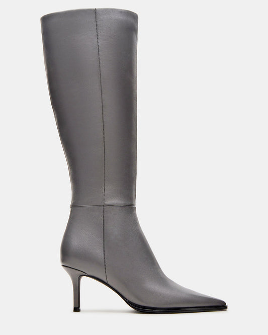 LINGO Grey Leather Pointed-Toe Knee-High Women's Boot | Steve Madden