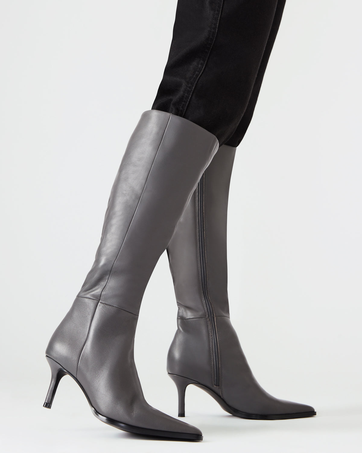 LINGO Grey Leather Pointed-Toe Knee-High Women's Boot | Steve Madden