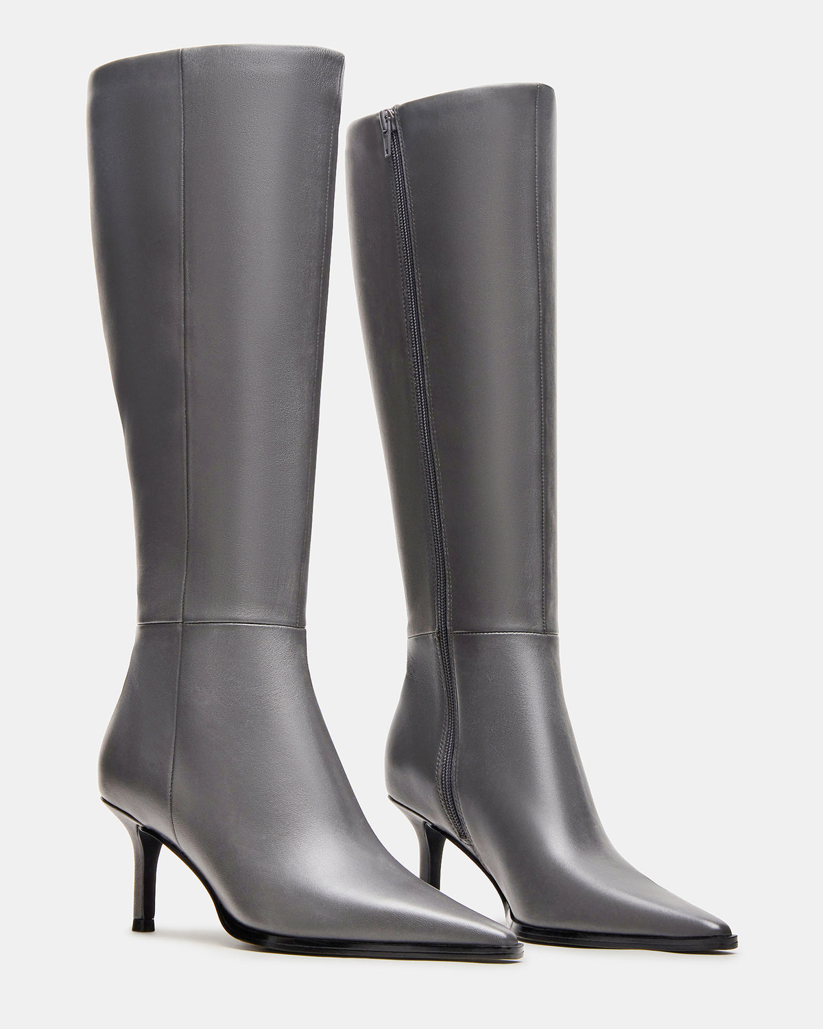 LINGO Grey Leather Pointed-Toe Knee-High Women's Boot | Steve Madden