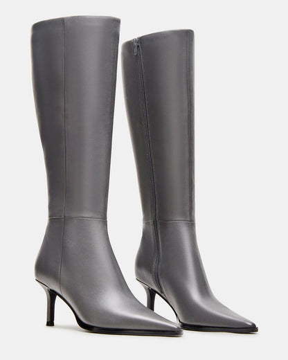 LINGO Grey Leather Pointed-Toe Knee-High Women's Boot | Steve Madden