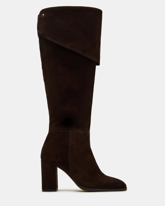 WINSLET Brown Suede Knee-High Block Heel Women's Boot | Steve Madden