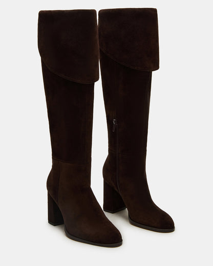 WINSLET Brown Suede Knee-High Block Heel Women's Boot | Steve Madden