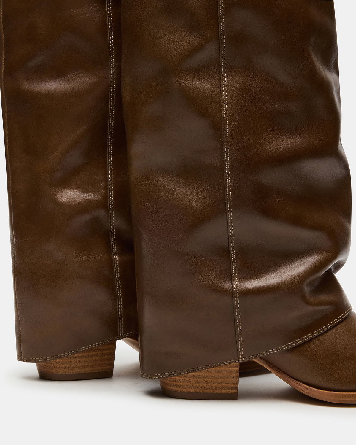 WINNICK Olive Leather Knee-High Cuffed Fold-Over Block Heel Women's Boot | Steve Madden