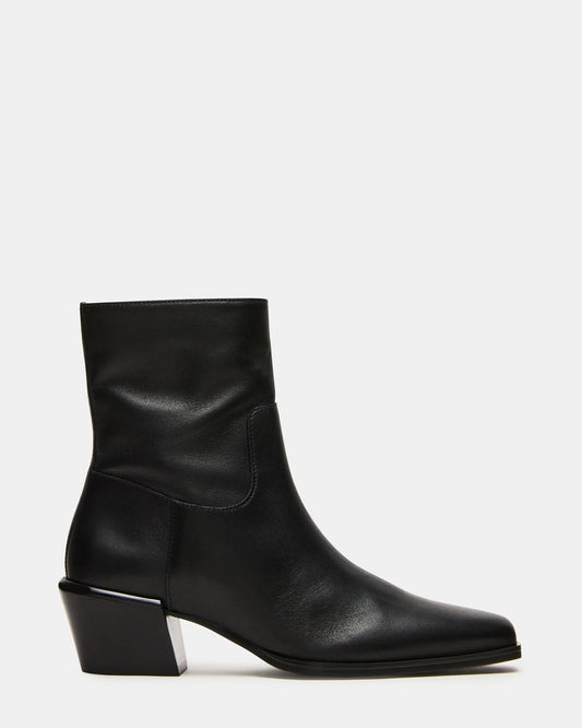 DANEY Black Leather Square-Toe Women's Ankle Boot | Steve Madden