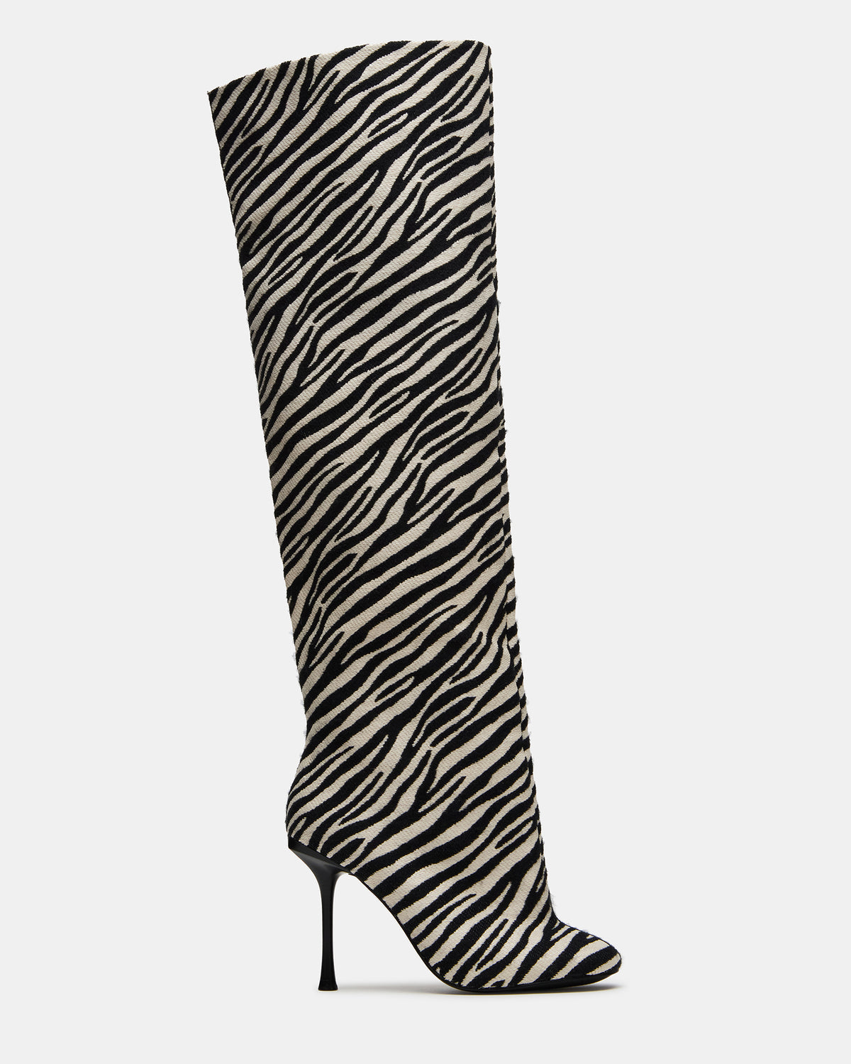 ALLURING Zebra Over-The-Knee Square-Toe Heeled Women's Boot | Steve Madden