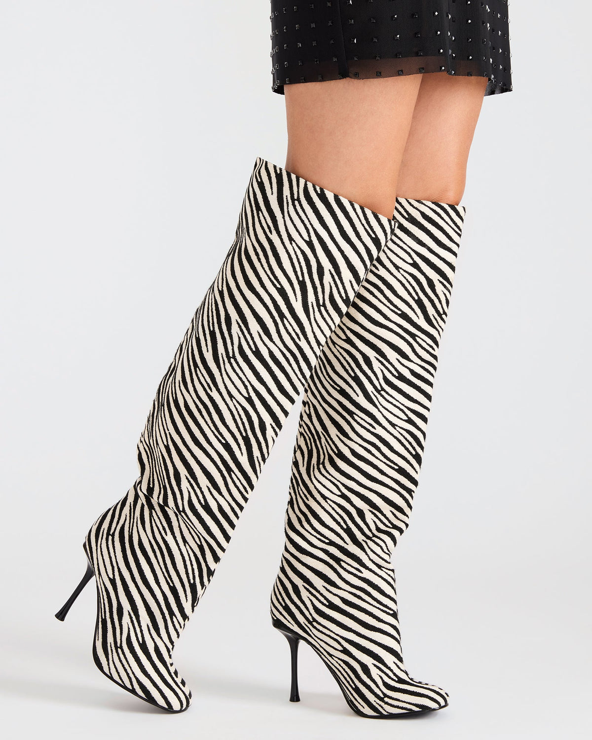 ALLURING Zebra Over-The-Knee Square-Toe Heeled Women's Boot | Steve Madden