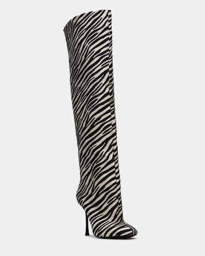 ALLURING Zebra Over-The-Knee Square-Toe Heeled Women's Boot | Steve Madden