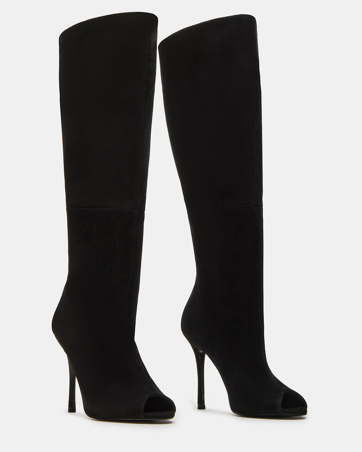 PEGGIE Black Suede Stiletto Heel Peep Toe Women's Boots | Steve Madden