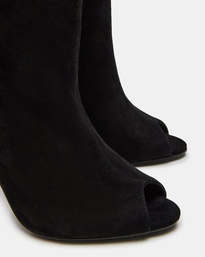 PEGGIE Black Suede Stiletto Heel Peep Toe Women's Boots | Steve Madden