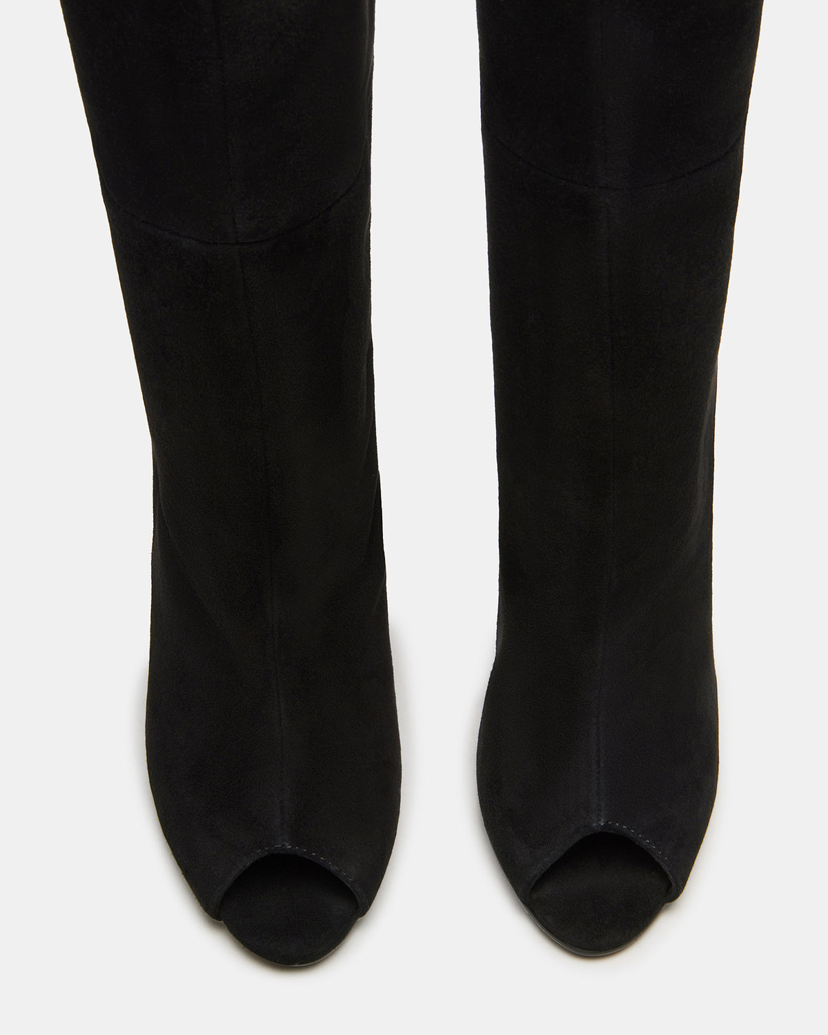 PEGGIE Black Suede Stiletto Heel Peep Toe Women's Boots | Steve Madden