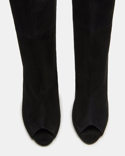 PEGGIE Black Suede Stiletto Heel Peep Toe Women's Boots | Steve Madden