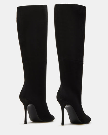 PEGGIE Black Suede Stiletto Heel Peep Toe Women's Boots | Steve Madden
