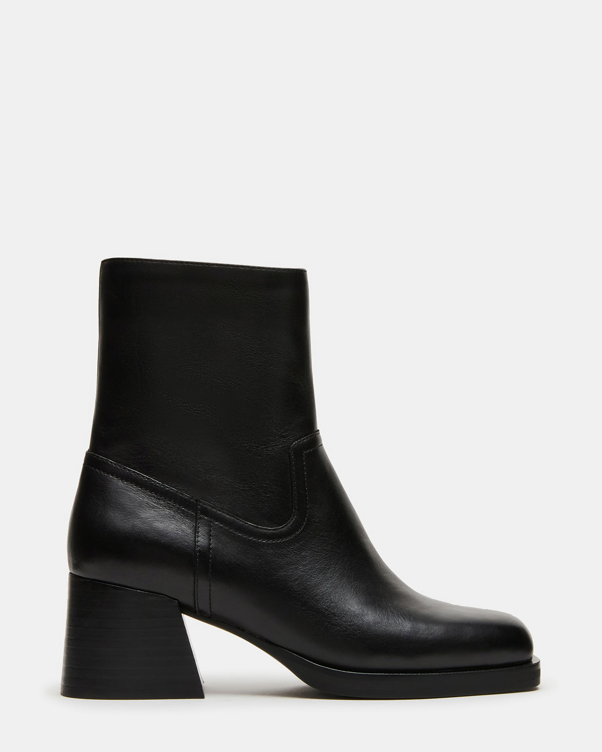 LATCHES Black Leather Square-Toe Block Heel Women's Ankle Boot | Steve Madden