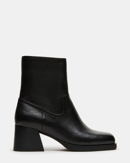 LATCHES Black Leather Square-Toe Block Heel Women's Ankle Boot | Steve Madden