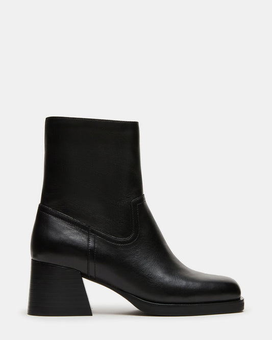 LATCHES Black Leather Square-Toe Block Heel Women's Ankle Boot | Steve Madden