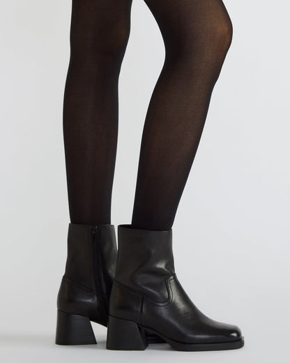 LATCHES Black Leather Square-Toe Block Heel Women's Ankle Boot | Steve Madden