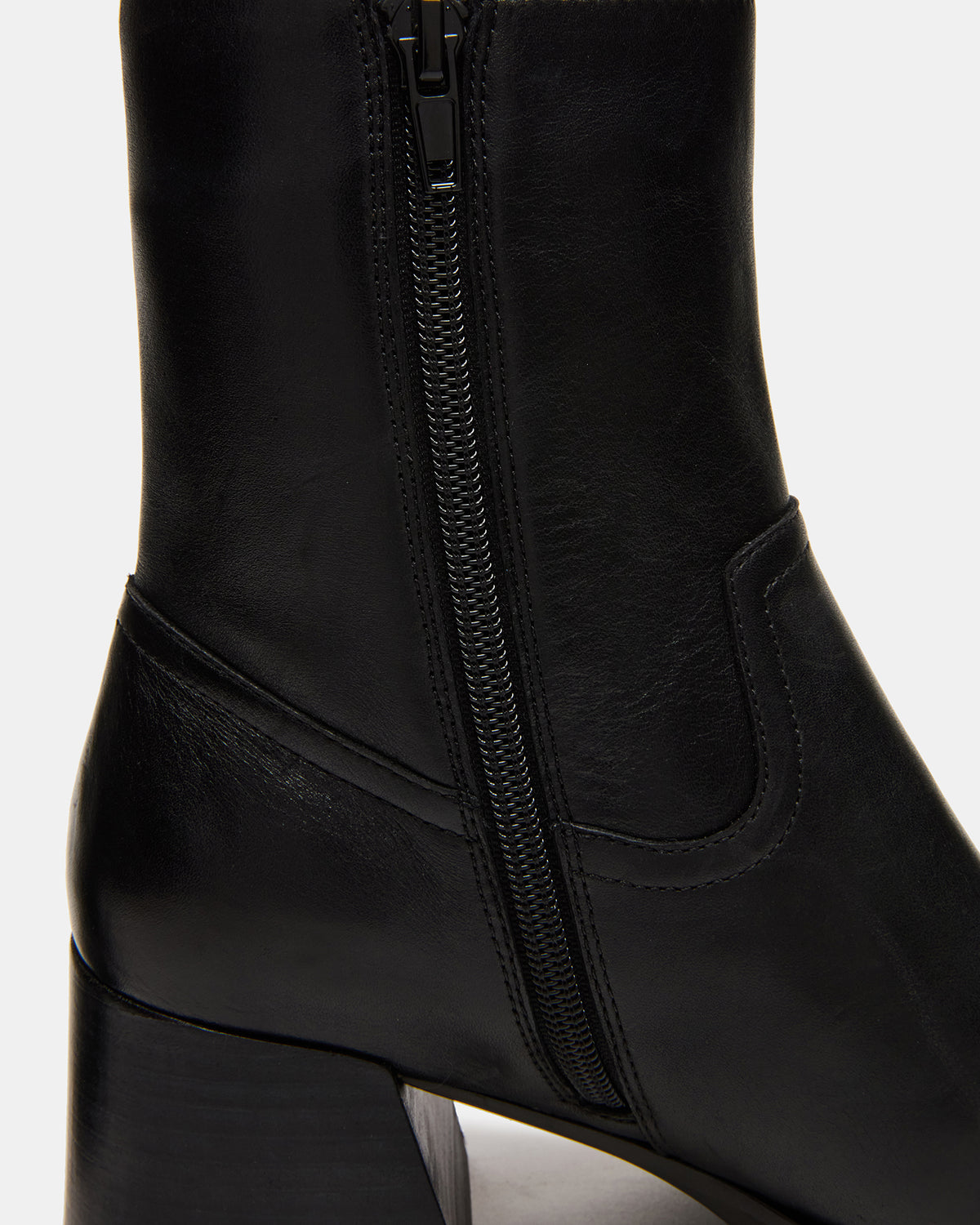 LATCHES Black Leather Square-Toe Block Heel Women's Ankle Boot | Steve Madden