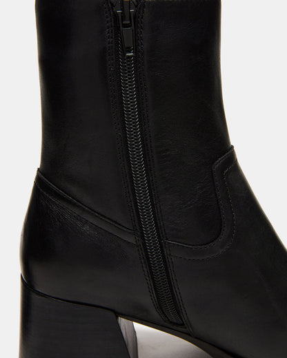 LATCHES Black Leather Square-Toe Block Heel Women's Ankle Boot | Steve Madden