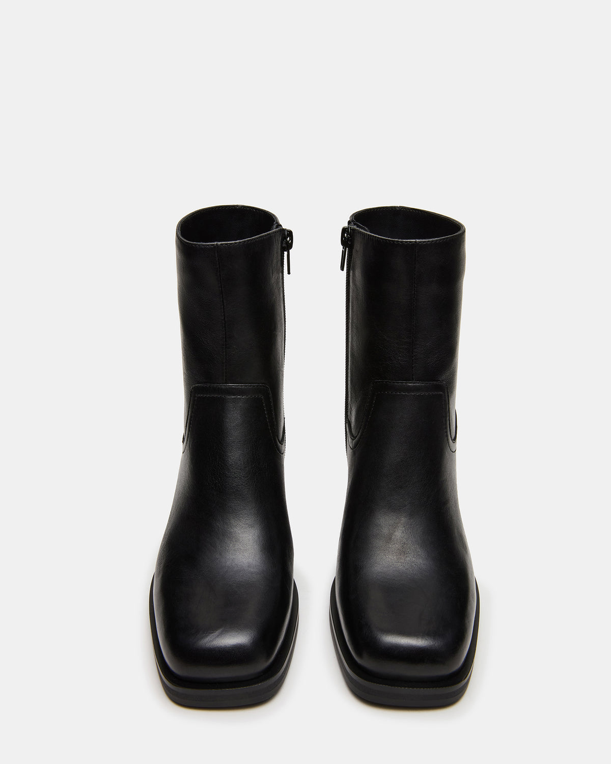 LATCHES Black Leather Square-Toe Block Heel Women's Ankle Boot | Steve Madden
