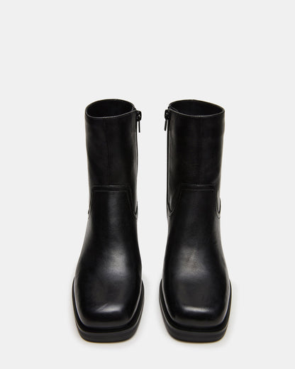 LATCHES Black Leather Square-Toe Block Heel Women's Ankle Boot | Steve Madden