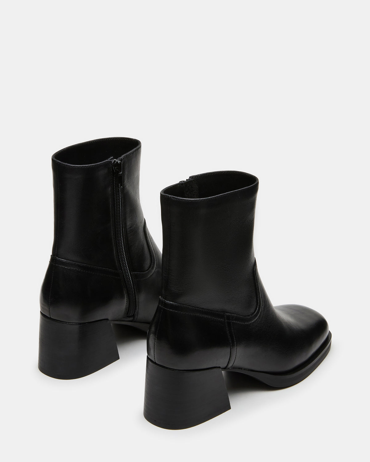 LATCHES Black Leather Square-Toe Block Heel Women's Ankle Boot | Steve Madden