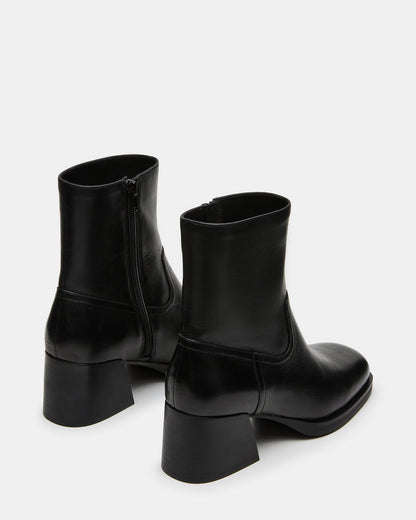 LATCHES Black Leather Square-Toe Block Heel Women's Ankle Boot | Steve Madden
