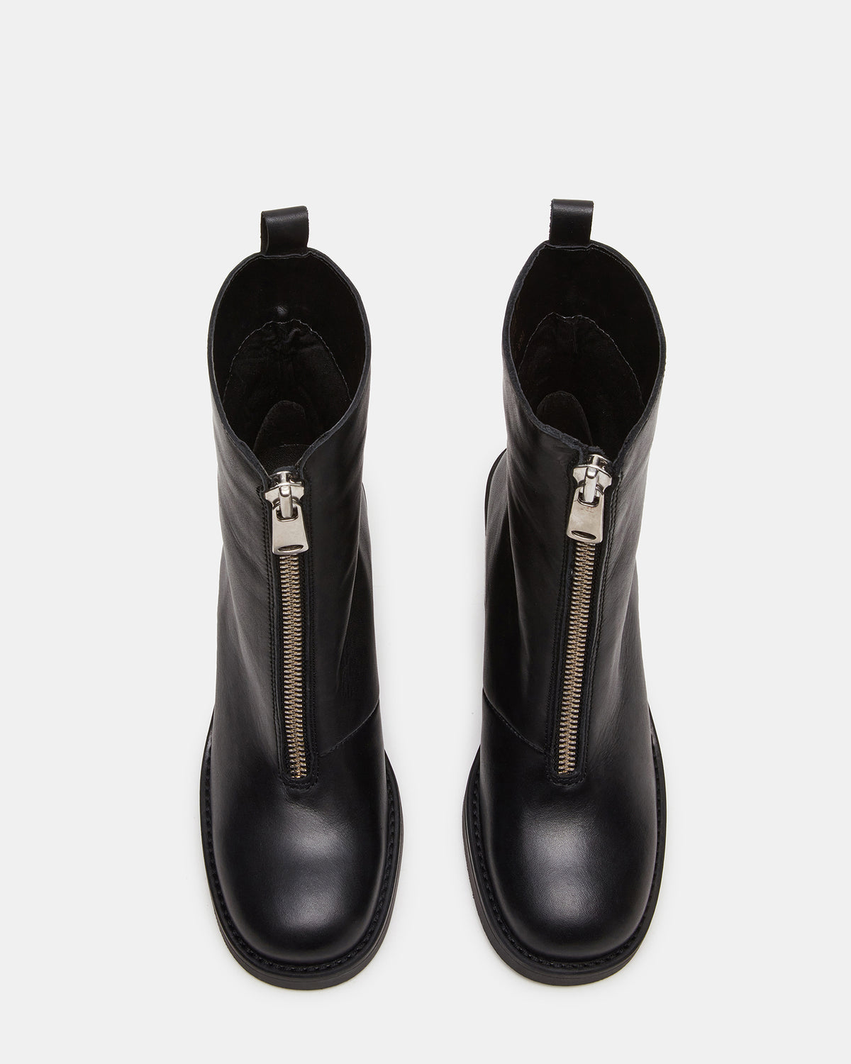 DECLAN Black Leather Block Heeled Ankle Boot | Women's Booties | Steve Madden