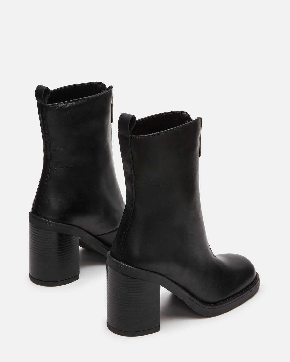DECLAN Black Leather Block Heeled Ankle Boot | Women's Booties | Steve Madden
