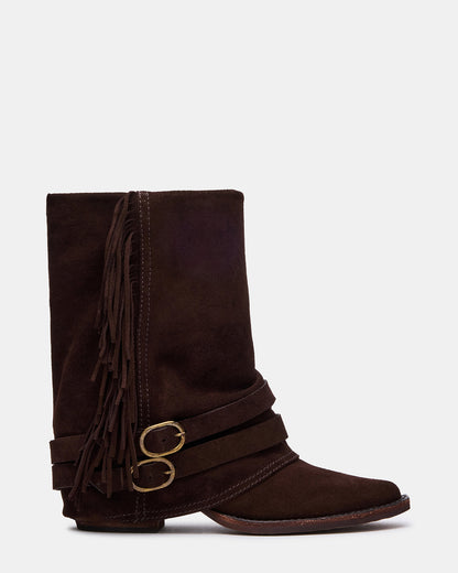ANSEL Brown Suede Pointed-Toe Fold-Over Cuffed Women's Ankle Boot | Steve Madden