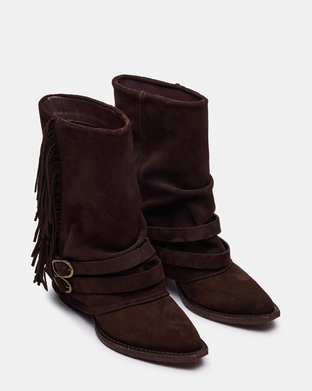 ANSEL Brown Suede Pointed-Toe Fold-Over Cuffed Women's Ankle Boot | Steve Madden