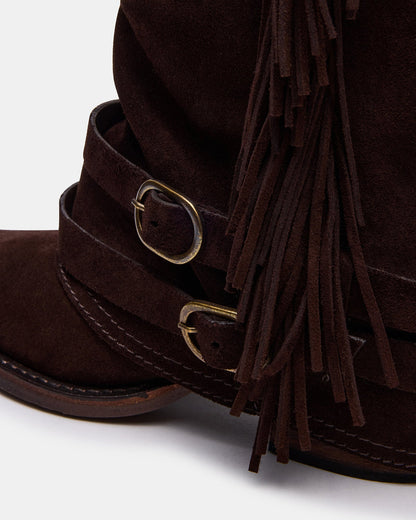 ANSEL Brown Suede Pointed-Toe Fold-Over Cuffed Women's Ankle Boot | Steve Madden