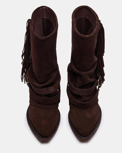ANSEL Brown Suede Pointed-Toe Fold-Over Cuffed Women's Ankle Boot | Steve Madden