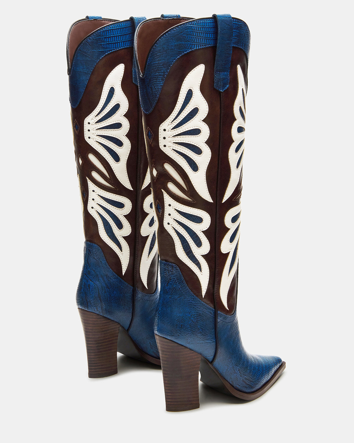 KAZ Blue/White Pointed-Toe Knee-High Block Heel Western Women's Boot | Steve Madden