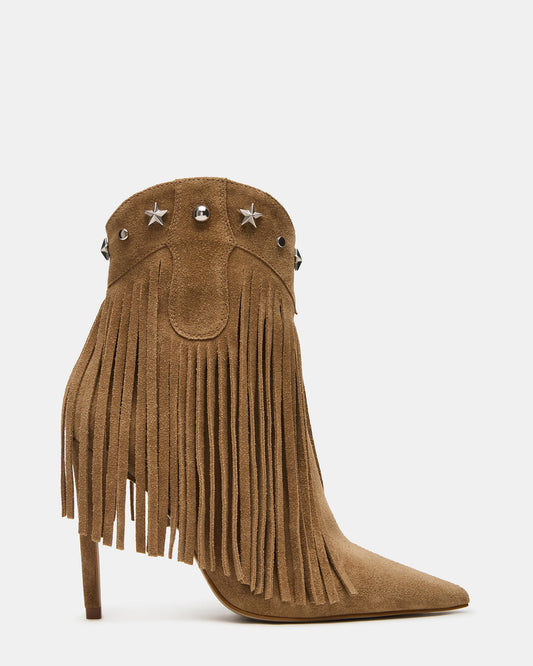 FALTER Chestnut Suede Pointed-Toe Fringe Western Women's Ankle Boot | Steve Madden