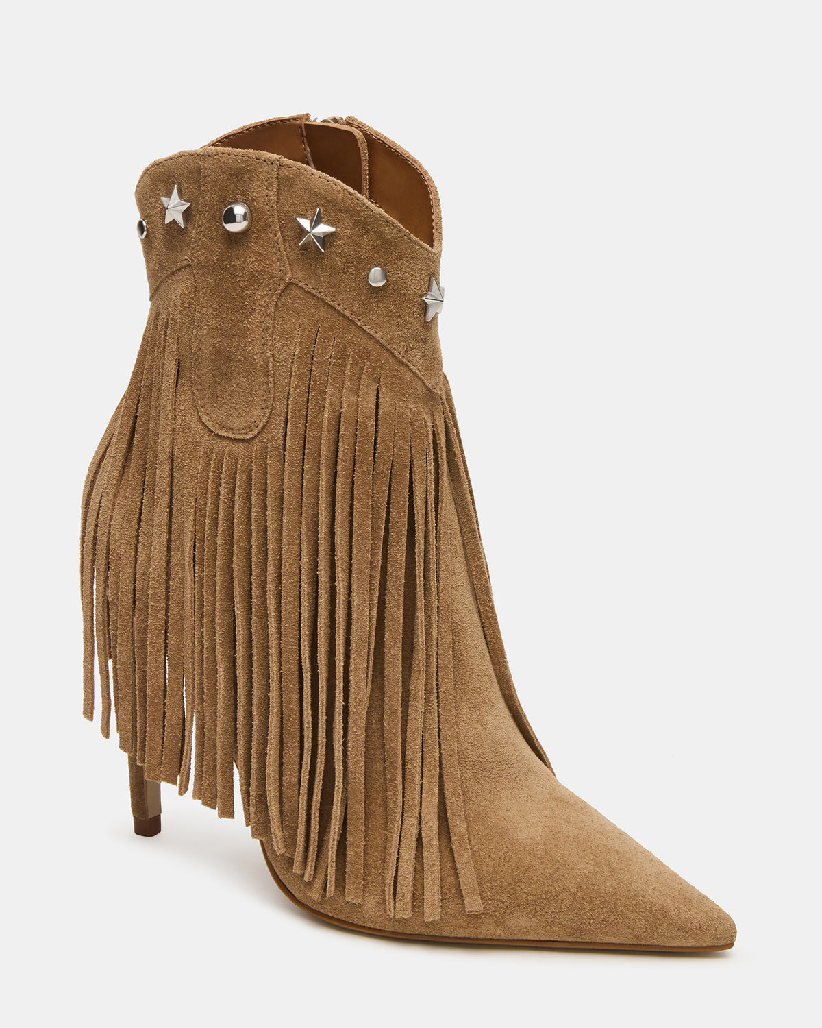 FALTER Chestnut Suede Pointed-Toe Fringe Western Women's Ankle Boot | Steve Madden