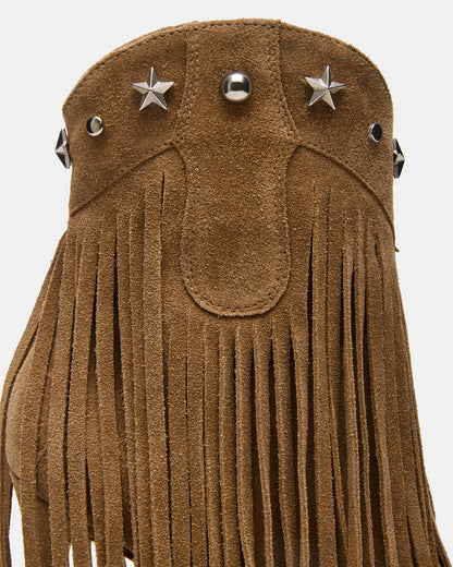 FALTER Chestnut Suede Pointed-Toe Fringe Western Women's Ankle Boot | Steve Madden